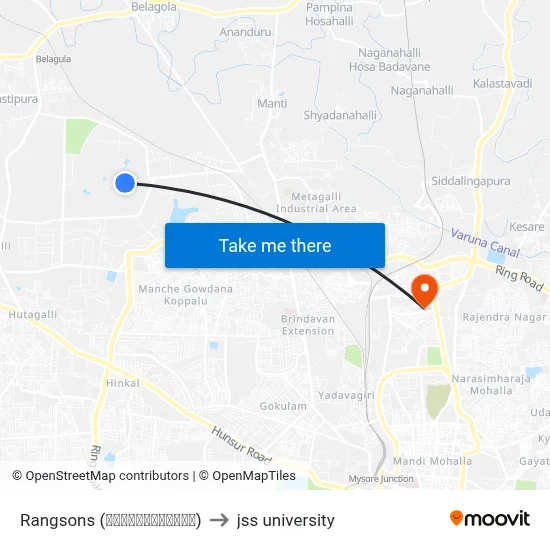 Rangsons (ರ‍್ಯಾಂಗ್‌ಸನ್ಸ್) to jss university map