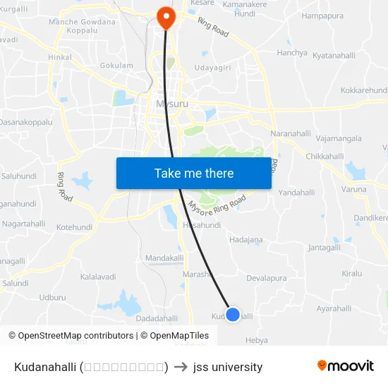 Kudanahalli (ಕುದನಹಳ್ಳಿ) to jss university map