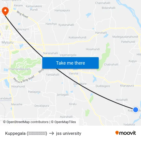 Kuppegala (ಕುಪ್ಪೇಗಾಲ) to jss university map