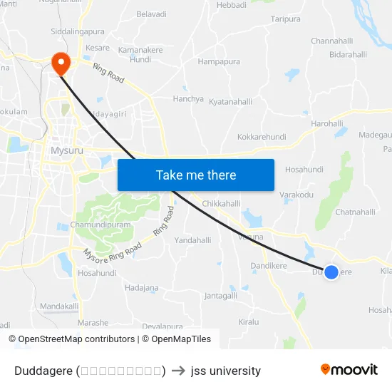 Duddagere (ದುಡ್ಡಗೆರೆ) to jss university map