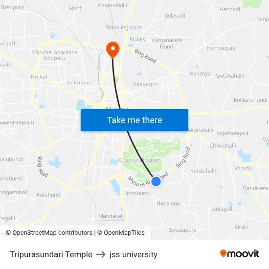 Tripurasundari Temple to jss university map