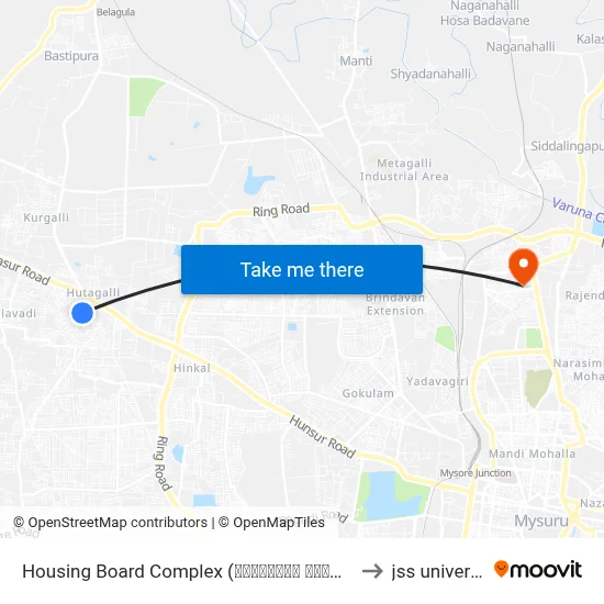 Housing Board Complex (ಹೂಟಗಳ್ಳಿ ಕಾಂಪ್ಲೆಕ್ಸ್) to jss university map
