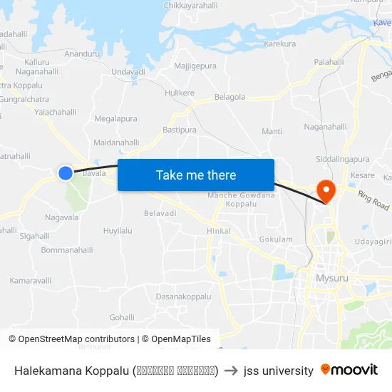 Halekamana Koppalu (ಹಳೇಕಾಮನ ಕೊಪ್ಪಲು) to jss university map