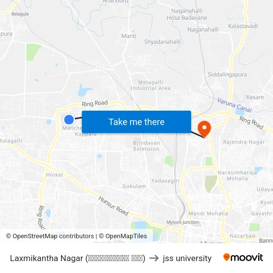 Laxmikantha Nagar (ಲಕ್ಷ್ಮೀಕಾಂತ ನಗರ) to jss university map