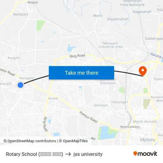 Rotary School (ರೋಟರಿ ಶಾಲೆ) to jss university map