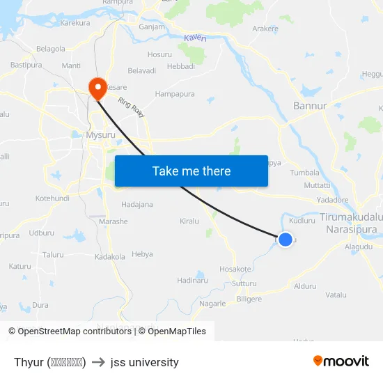 Thyur (ತೈಯೂರು) to jss university map