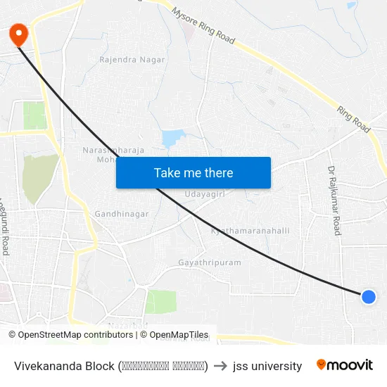 Vivekananda Block (ವಿವೇಕಾನಂದ ಬ್ಲಾಕ್) to jss university map