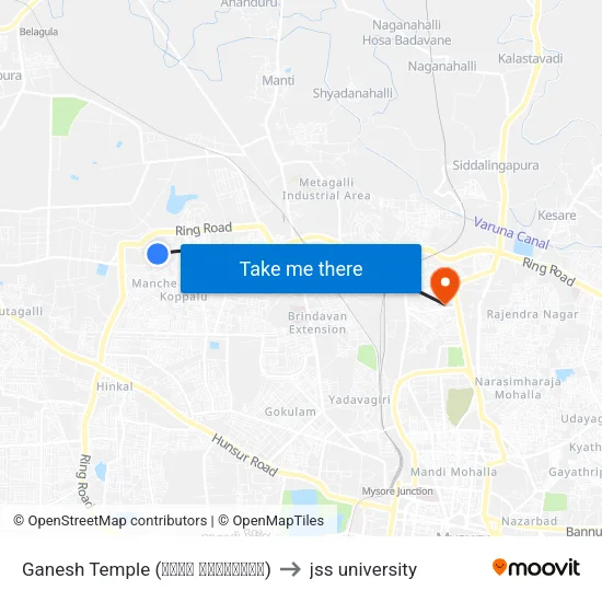 Ganesh Temple (ಗಣೇಶ ದೇವಸ್ಥಾನ) to jss university map