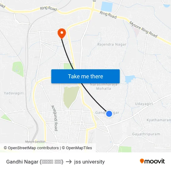 Gandhi Nagar (ಗಾಂಧಿ ನಗರ) to jss university map