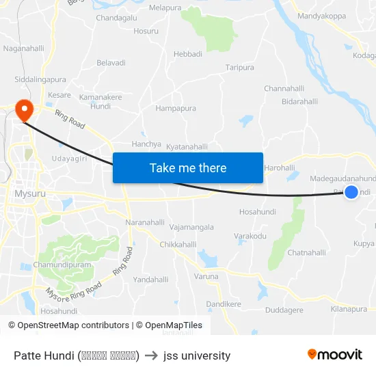 Patte Hundi (ಪಟ್ಟೇ ಹುಂಡಿ) to jss university map