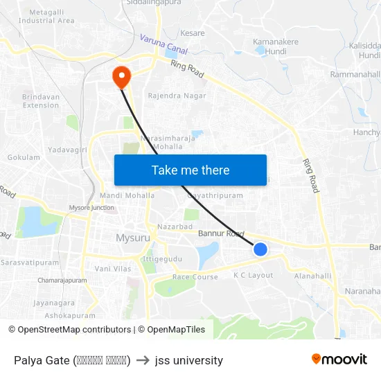 Palya Gate (ಪಾಳ್ಯ ಗೇಟ್) to jss university map