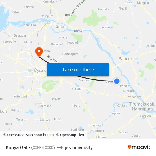 Kupya Gate (ಕುಪ್ಯ ಗೇಟ್) to jss university map