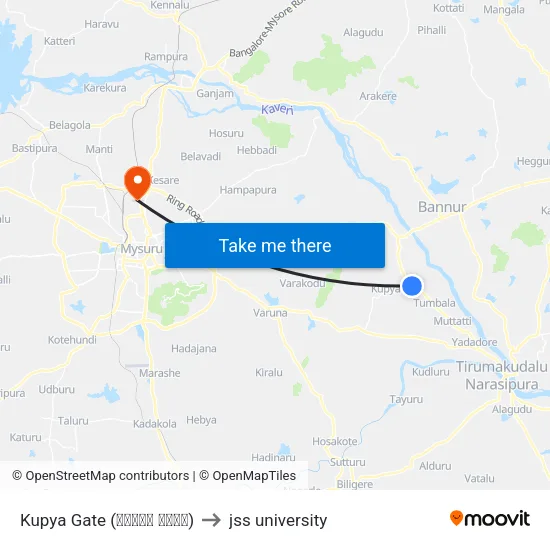 Kupya Gate (ಕುಪ್ಯ ಗೇಟ್) to jss university map
