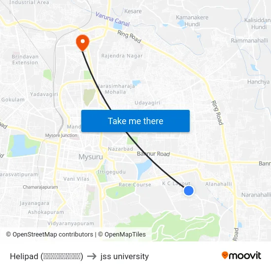 Helipad (ಹೆಲಿಪ್ಯಾಡ್) to jss university map