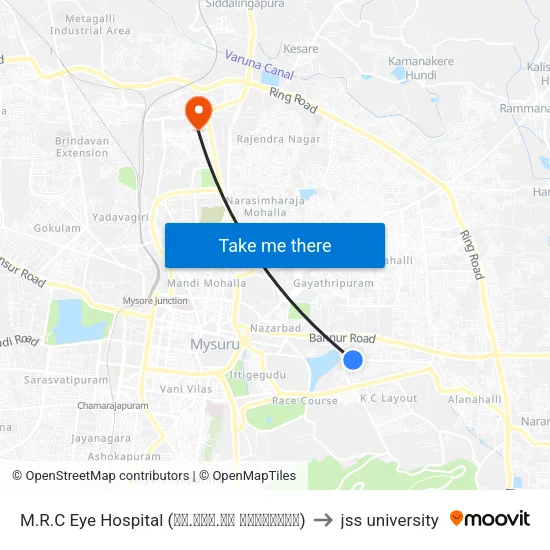 M.R.C Eye Hospital (ಎಂ.ಆರ್.ಸಿ ನೇತ್ರಾಲಯ) to jss university map