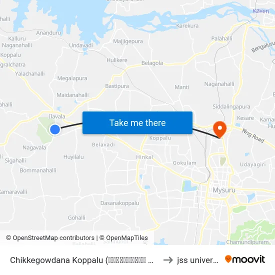 Chikkegowdana Koppalu (ಚಿಕ್ಕೇಗೌಡನ ಕೊಪ್ಪಲು) to jss university map