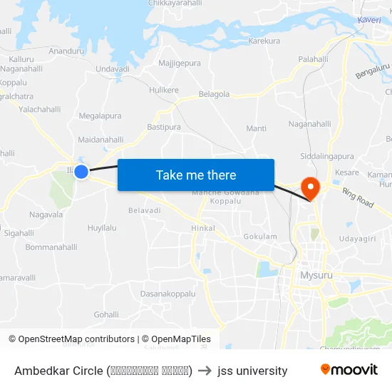 Ambedkar Circle (ಅಂಬೇಡ್ಕರ್‌ ವೃತ್ತ) to jss university map