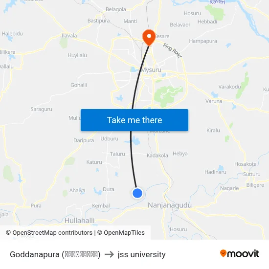Goddanapura (ಗೊಡ್ಡನಪುರ) to jss university map