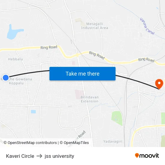 Kaveri Circle to jss university map