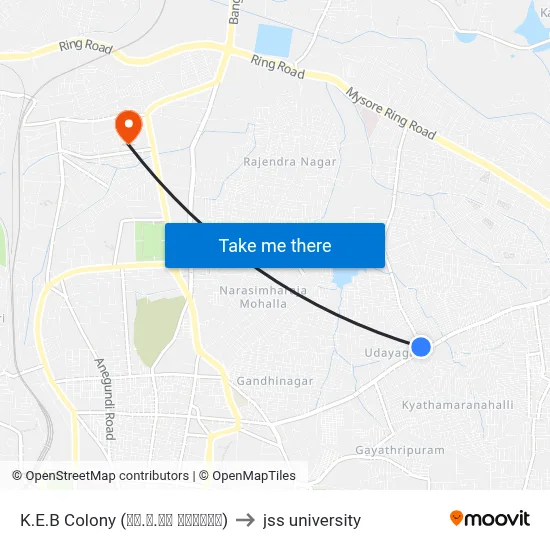 K.E.B Colony (ಕೆ.ಇ.ಬಿ ಕಾಲೋನಿ) to jss university map