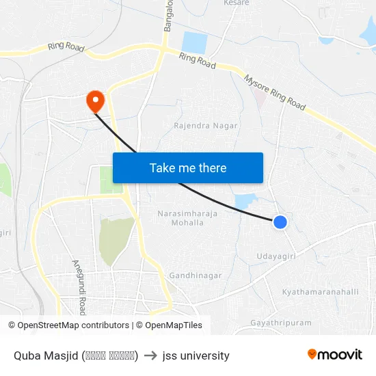Quba Masjid (ಕೂಬಾ ಮಸೀದಿ) to jss university map
