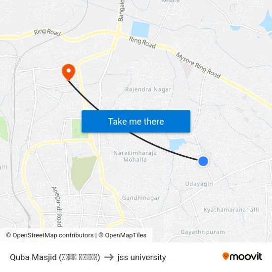 Quba Masjid (ಕೂಬಾ ಮಸೀದಿ) to jss university map