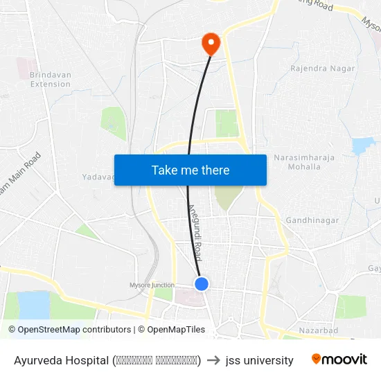 Ayurveda Hospital (ಆಯರ್ವೇದ ಆಸ್ಪತ್ರೆ) to jss university map