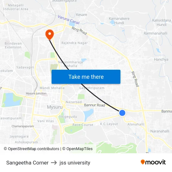 Sangeetha Corner to jss university map