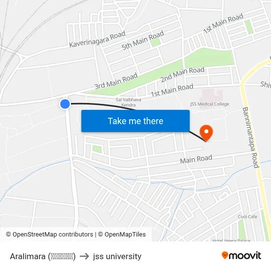 Aralimara (ಅರಳೀಮರ) to jss university map