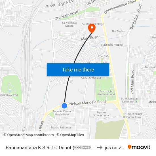 Bannimantapa K.S.R.T.C Depot (ಬನ್ನಿಮಂಟಕ ಕ.ರಾ.ರ.ಸಾ.ನಿ ಘಟಕ) to jss university map