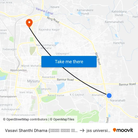 Vasavi Shanthi Dhama (ವಾಸವಿ ಶಾಂತಿ ಧಾಮ) to jss university map