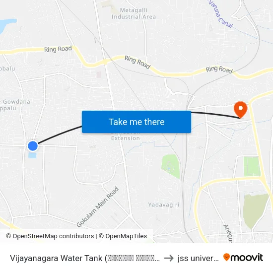 Vijayanagara Water Tank (ವಿಜಯನಗರ ವಾಟರ್ ಟ್ಯಾಂಕ್) to jss university map