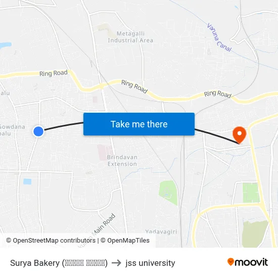 Surya Bakery (ಸೂರ್ಯ ಬೇಕರಿ) to jss university map