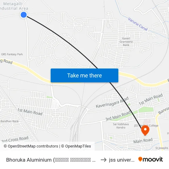 Bhoruka Aluminium (ಭೋರುಕಾ ಅಲುಮಿನಿಯಂ ಪ್ಲಾಂಟ್) to jss university map