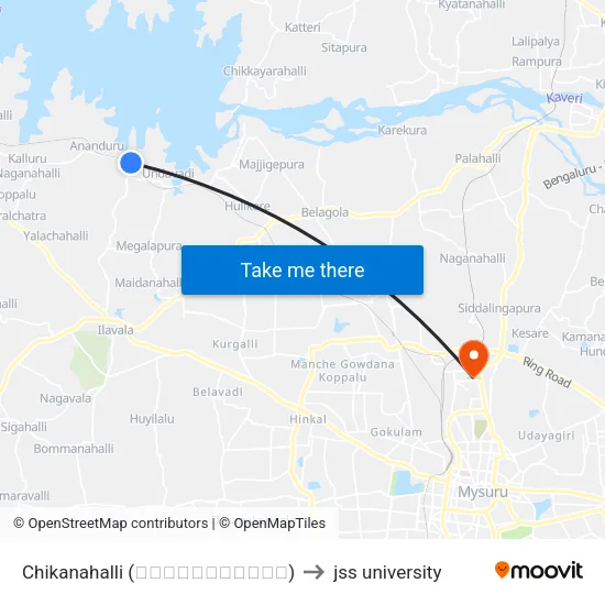Chikanahalli (ಚಿಕ್ಕನಹಳ್ಳಿ) to jss university map