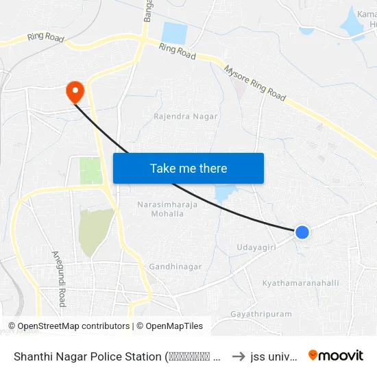Shanthi Nagar Police Station (ಶಾಂತಿನಗರ ಪೋಲೀಸ್ ಸ್ಟೇಷನ್) to jss university map