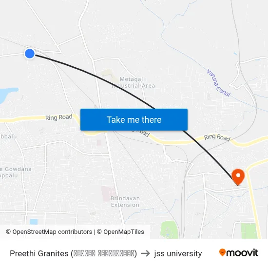 Preethi Granites (ಪ್ರೀತಿ ಗ್ರಾನೈಟ್ಸ್) to jss university map