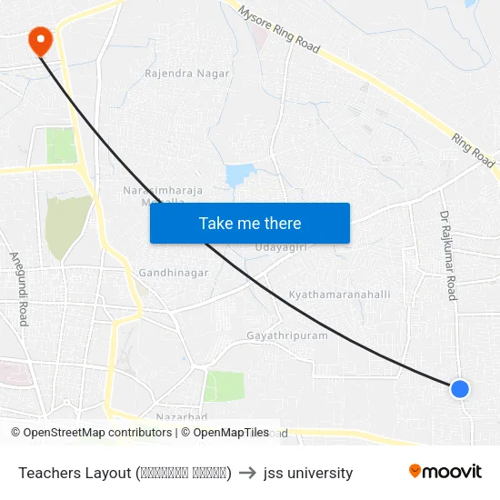 Teachers Layout (ಟೀಚರ‍್ಸ್ ಲೇಔಟ್) to jss university map