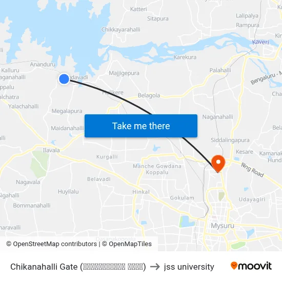 Chikanahalli Gate (ಚಿಕ್ಕನಹಳ್ಳಿ ಗೇಟ್) to jss university map
