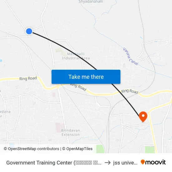 Government Training Center (ಸರ್ಕಾರಿ ತರಬೇತಿ ಕೇಂದ್ರ) to jss university map