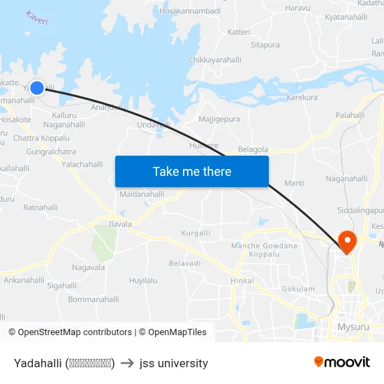 Yadahalli (ಯಾದಹಳ್ಳಿ) to jss university map