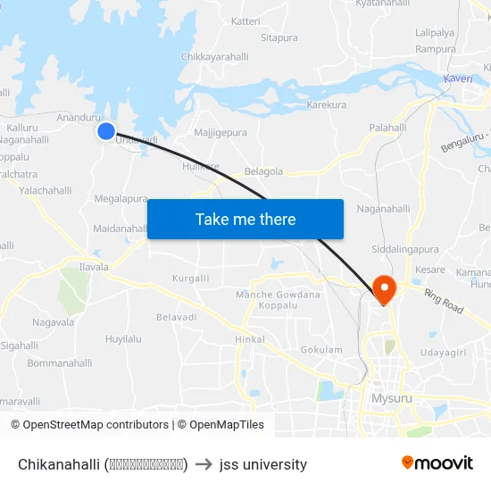 Chikanahalli (ಚಿಕ್ಕನಹಳ್ಳಿ) to jss university map