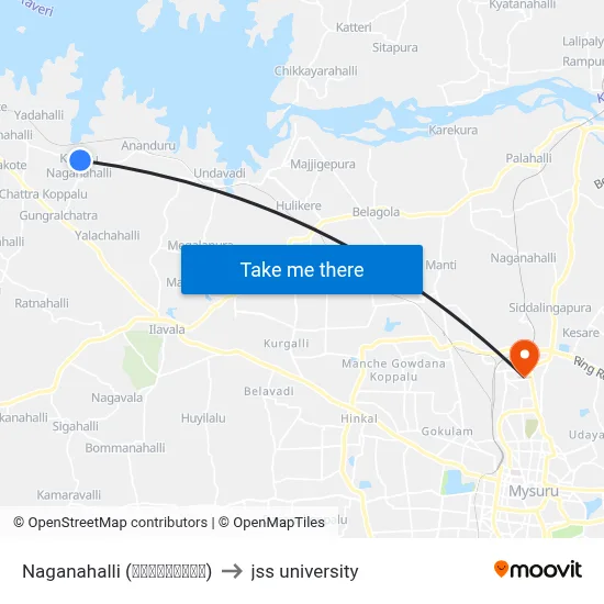 Naganahalli (ನಾಗನಹಳ್ಳಿ) to jss university map