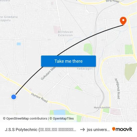 J.S.S Polytechnic (ಜೆ.ಎಸ್.ಎಸ್ ಪಾಲಿಟೆಕ್ನಿಕ್) to jss university map
