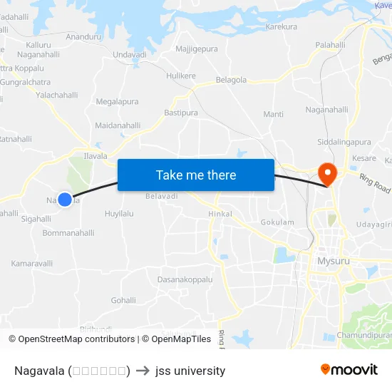 Nagavala (ನಾಗವಾಲ) to jss university map