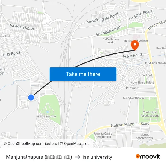 Manjunathapura (ಮಂಜುನಾಥ ಪುರ) to jss university map