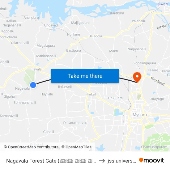 Nagavala Forest Gate (ನಾಗವಾಲ ಅರಣ್ಯ ದ್ವಾರ) to jss university map