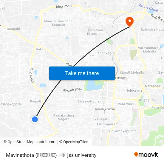 Mavinathota (ಮಾವಿನತೋಟ) to jss university map