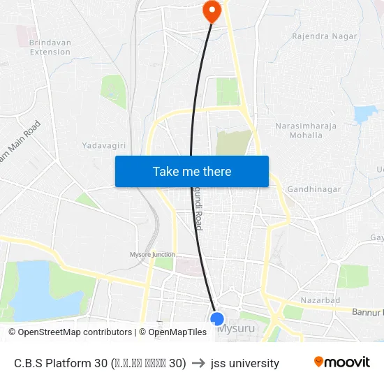 C.B.S Platform 30 (ನ.ಬ.ನಿ ಅಂಕಣ 30) to jss university map