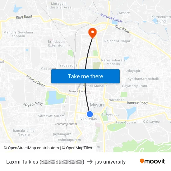 Laxmi Talkies (ಲಕ್ಷ್ಮೀ ಚಿತ್ರಮಂದಿರ) to jss university map